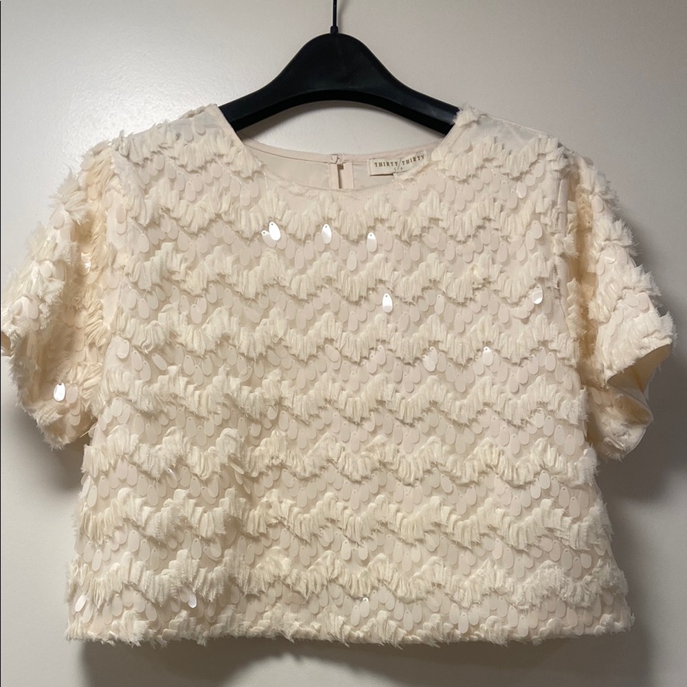 Thirsty/Thirsty Cream Cropped Cap Sleeve Sequin Blouse